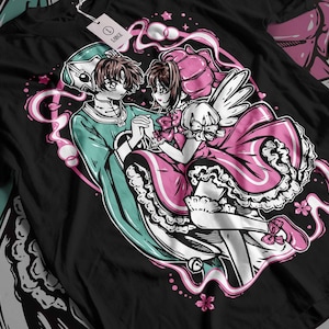 Camiseta UNISEX con tazas de pudín Kero, camiseta de manga corta con estampado de Sakura Cardcaptor Kinomoto Kero Cerberus de los 90 con estética de anime Vaporwave Fairy Kei
