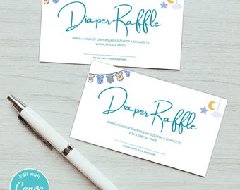 Blue Baby Shower Diaper Raffle Ticket: Minimalist Canva Template (Digital Download