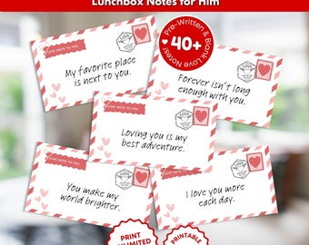 Printable Lunch Box Love Notes | Cute Romantic Mini Cards | Encouraging Messages for Him, Her | Digital Download