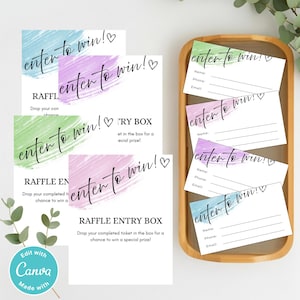 Event Raffle Ticket and Sign Set of 4 | Watercolor Enter To Win Ticket Template | Minimalist Raffle Entry Editable Printable Games