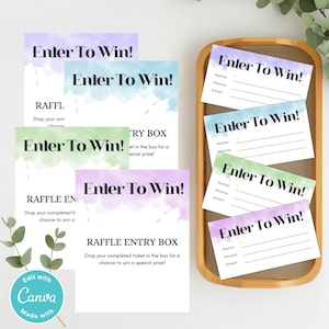 4 Aquarell Raffle Tickets und Schild Set | Geben Sie ein, um druckbare Vorlage zu gewinnen | Bearbeitbares Event Raffle Access Spiele | Sofort Download