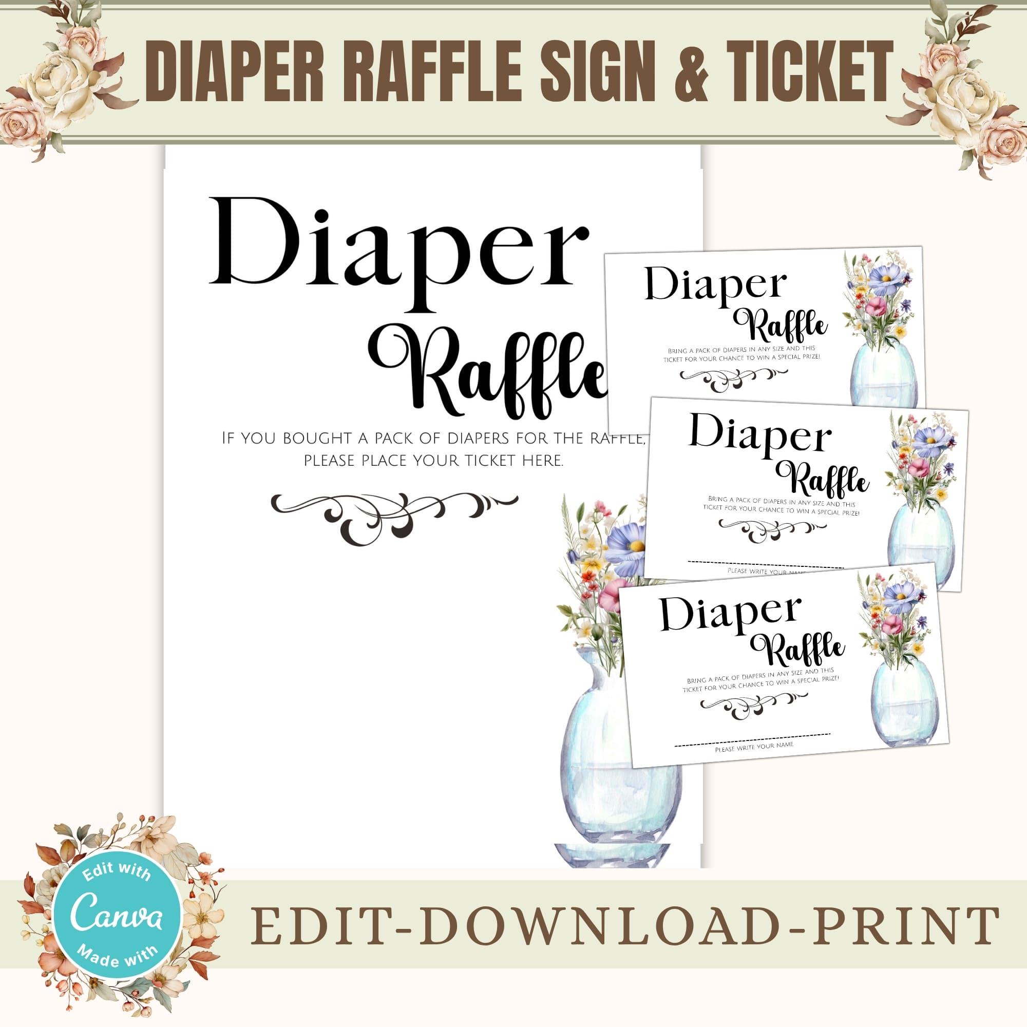 Wildflower Baby Shower Diaper Raffle Ticket & Sign Template