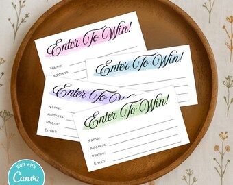 4 Minimalistische Loskarten | Aquarell Geben Sie Ein, um Raffle-Eintragsvorlage zu gewinnen | Bearbeitbare druckbare Spiele | Sofort Download