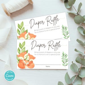 Billet de tombola Fox Diaper modifiable | Carte de tombola de couche-culotte de fête de naissance des bois de <br> Vous avez des idées ? Baby shower sur le thème du renard | Téléchargement instantané