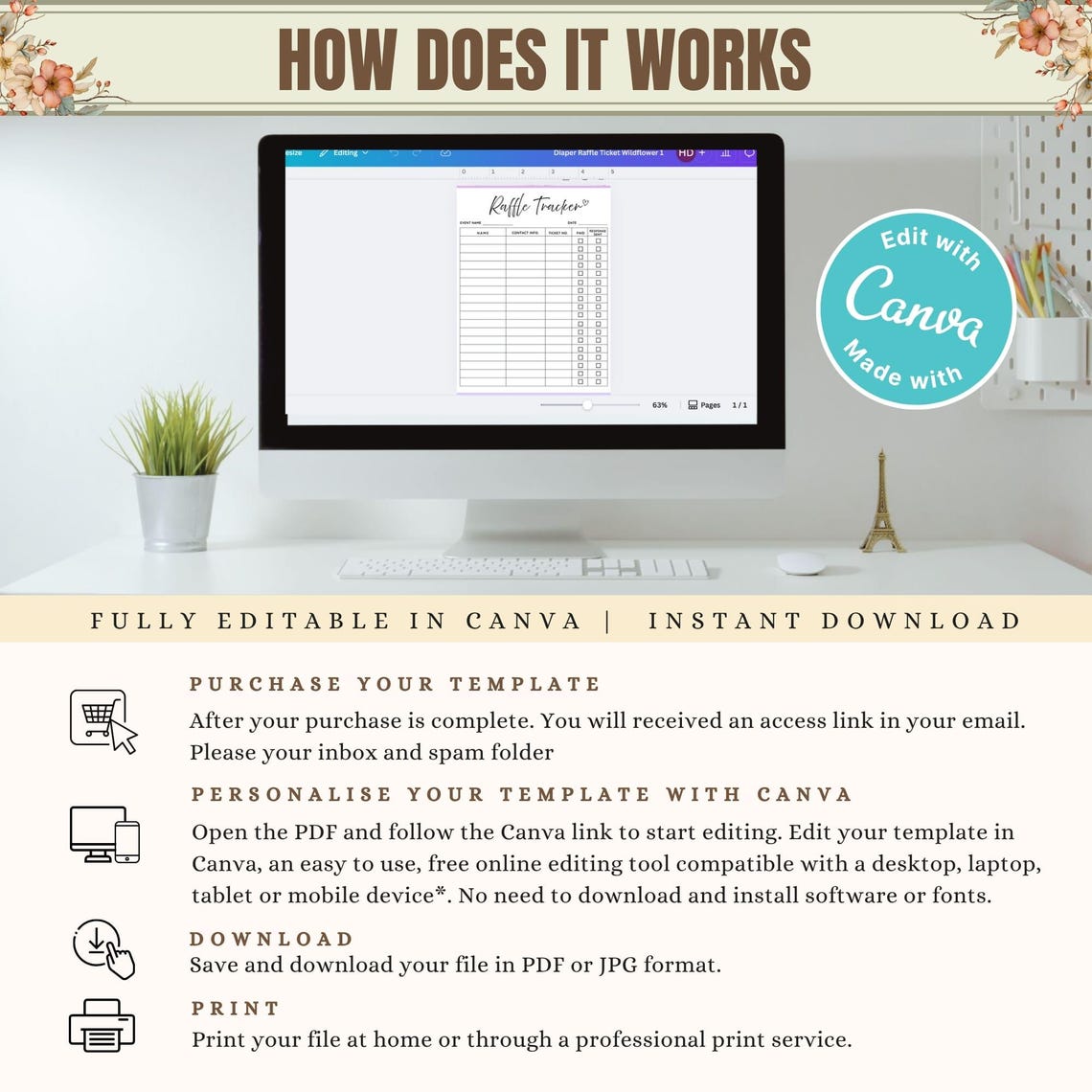 Editable Raffle Tracker Template Printable Fundraiser Organizer (PDF