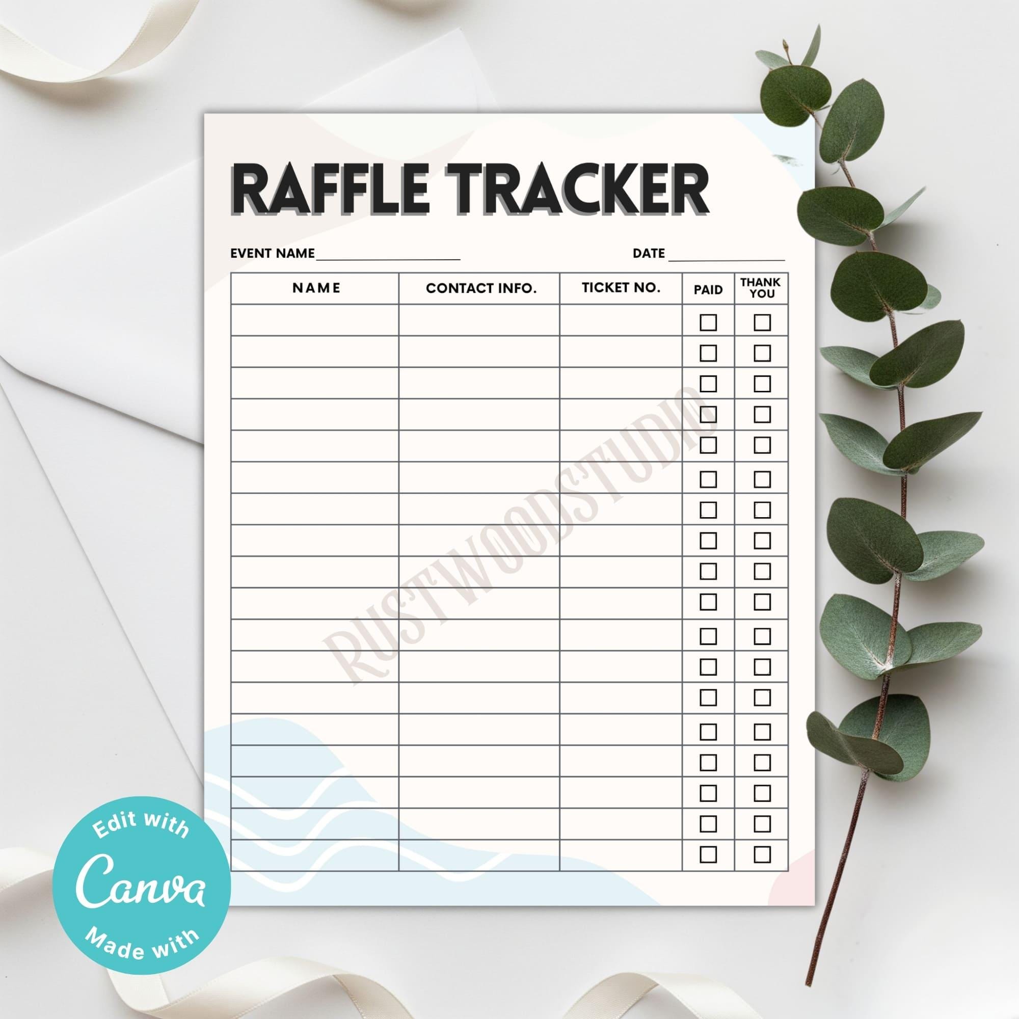 Editable Raffle Tracker Sheet | Printable Raffle Log Template ...