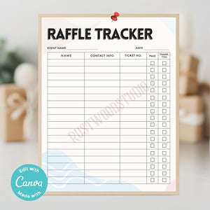 Bewerkbaar trackerblad voor loterij | Afdrukbare sjabloon voor loterijlogboek | Tickettracker voor inzamelingsactie | Organisator evenementloterij | Pdf direct downloaden