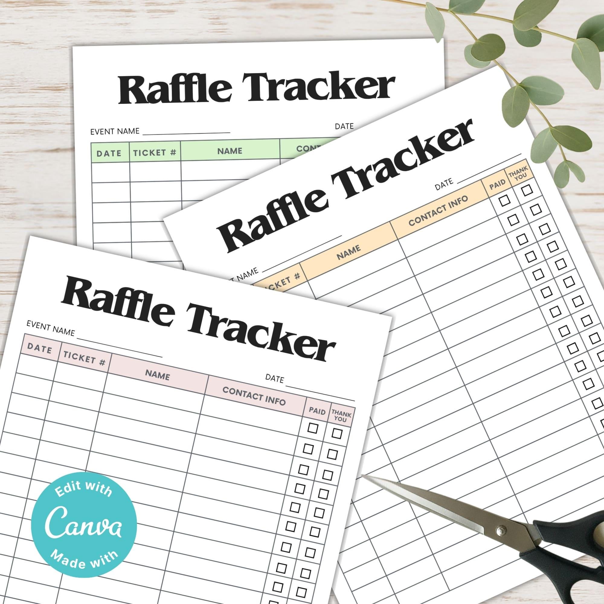 Editable Raffle Tracker Template: Pastel Fundraiser Log Sheets ...