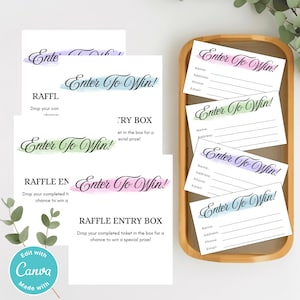 Minimalist Raffle Ticket and Sign Set of 4 | Enter To Win Watercolor Raffle Game Template | Editable Event Sign and Ticket