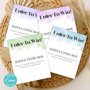 Editable Raffle Entry Sign Set of 4 | Enter to Win Printable Signs | Watercolor Fundraiser & Event Raffle Sign | 8x10 Instant Download PDF