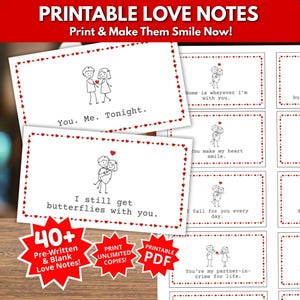Mini Love Note Cards for Couples - Lunchbox Notes, Romantic Surprise, Printable Love Notes, Anniversary or Valentine Gift