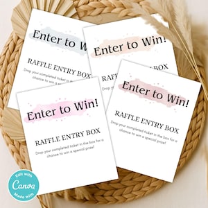 Zestaw 4 znaków zgłoszeniowych do loterii | Edytowalny znak „Enter to Win” | Akwarelowe znaki na pudełka na loterię do druku | Znak na wydarzenie charytatywne | Natychmiastowe pobranie