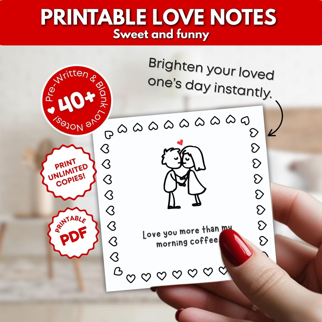 Funny Cute Printable Love Notes for Him and Her – Romantic Mini Note ...