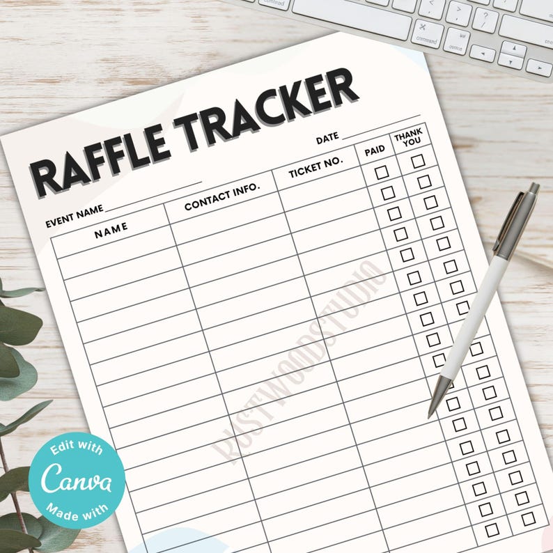 Editable Raffle Tracker Template Raffle Log Printable Customizable