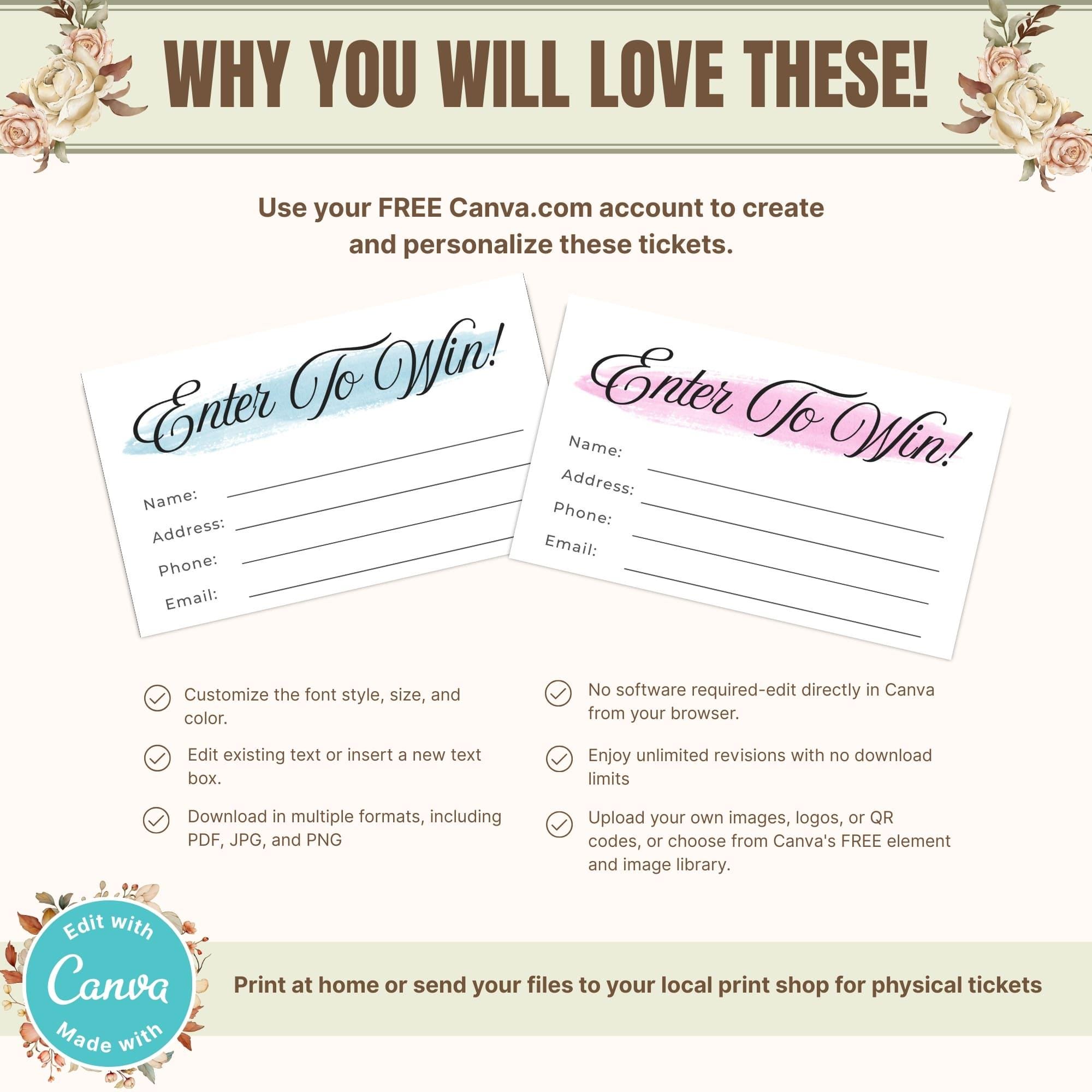 Printable Card For Raffer 4 Minimalist Raffle Ticket Cards | Watercolor Enter to Win Raffle Entry ...