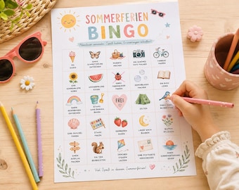 Sommerferien Bingo Kinder | Ferien Beschäftigung PDF | Sommer Bucket List | Sofortdownload A4