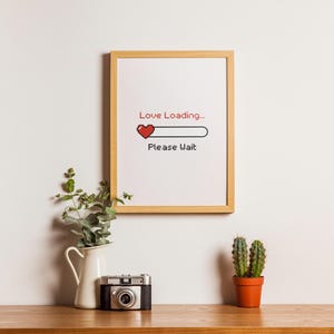 Liebe wird geladen Pixel Art Printable | Retro Gamer Valentinstag Wandkunst | Digitaler Download A4, A3, A2, A1