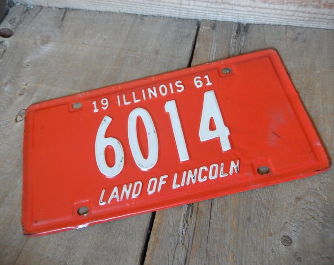 Vintage License Plate Illinois 1961 Red and White Metal Rustic Etsy