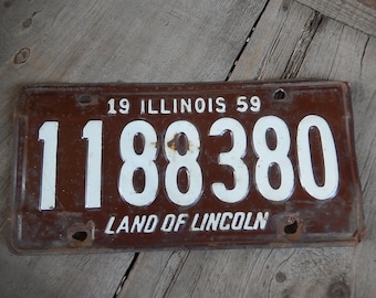 Vintage License Plate 1959 Illinois Rustic Old Metal Sign Wall Hanging, Cafe, Bar, Saloon, Coffee Shop Home Decor