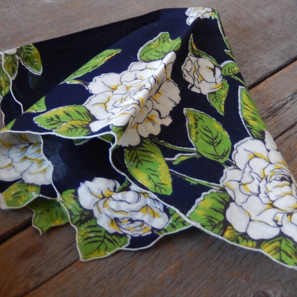 Vintage Handkerchief Ladies White Rose Flower Hanky Bridal Shower Gift Cottage Chic  Garden Home Decor AMarigoldLife