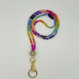 Rainbow Beaded Lanyard, Colorful Teacher Lanyard, Bright Lanyard, Badge ID, Fun Lanyard, Cute Lanyard, Teacher Gift, Back-to-School Lanyard