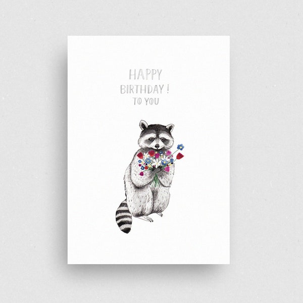 Postkarte | Waschbär Birthday | Recyclingpapier