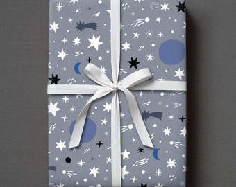 3 x Geschenkpapier | Galaxie | Blau | 100% Recyclingpapier
