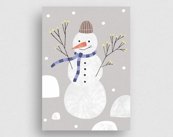 Carte postale | Bonhomme de neige | Papier recyclé | marga.marina