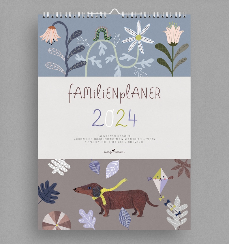 Familienplaner 2024 Illustrations 100% Ecopaper Ecofriendly Inks Vegan image 1