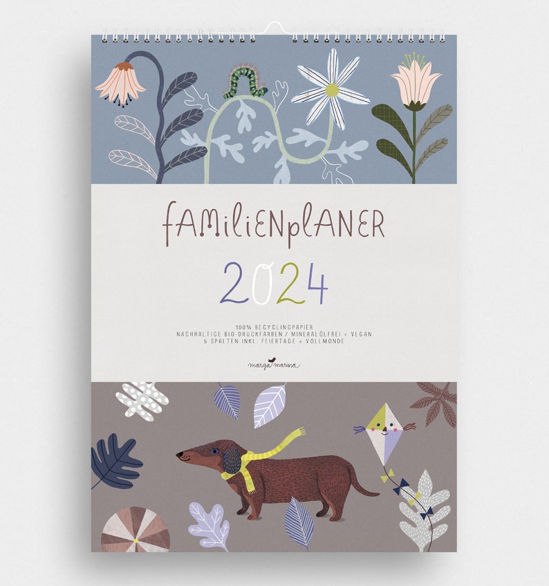 Familienplaner 2024 Illustrations 100% Ecopaper Ecofriendly Inks Vegan image 6