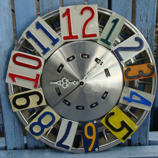 Vintage Dodge Hubcap and License Plate Clock Man Cave