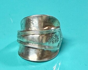 Silver Plated Spoon Ring Vintage Wrap Design ,Size US 9.5 Mayflower themed