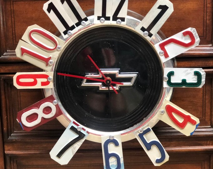 Chevy Hubcap Clock, Chevy Clock, Man Cave Decor, Shop Clock, Gifts for