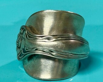 Silver Plated Spoon Ring Vintage Wrap Design ,Size US 9  Floral themed