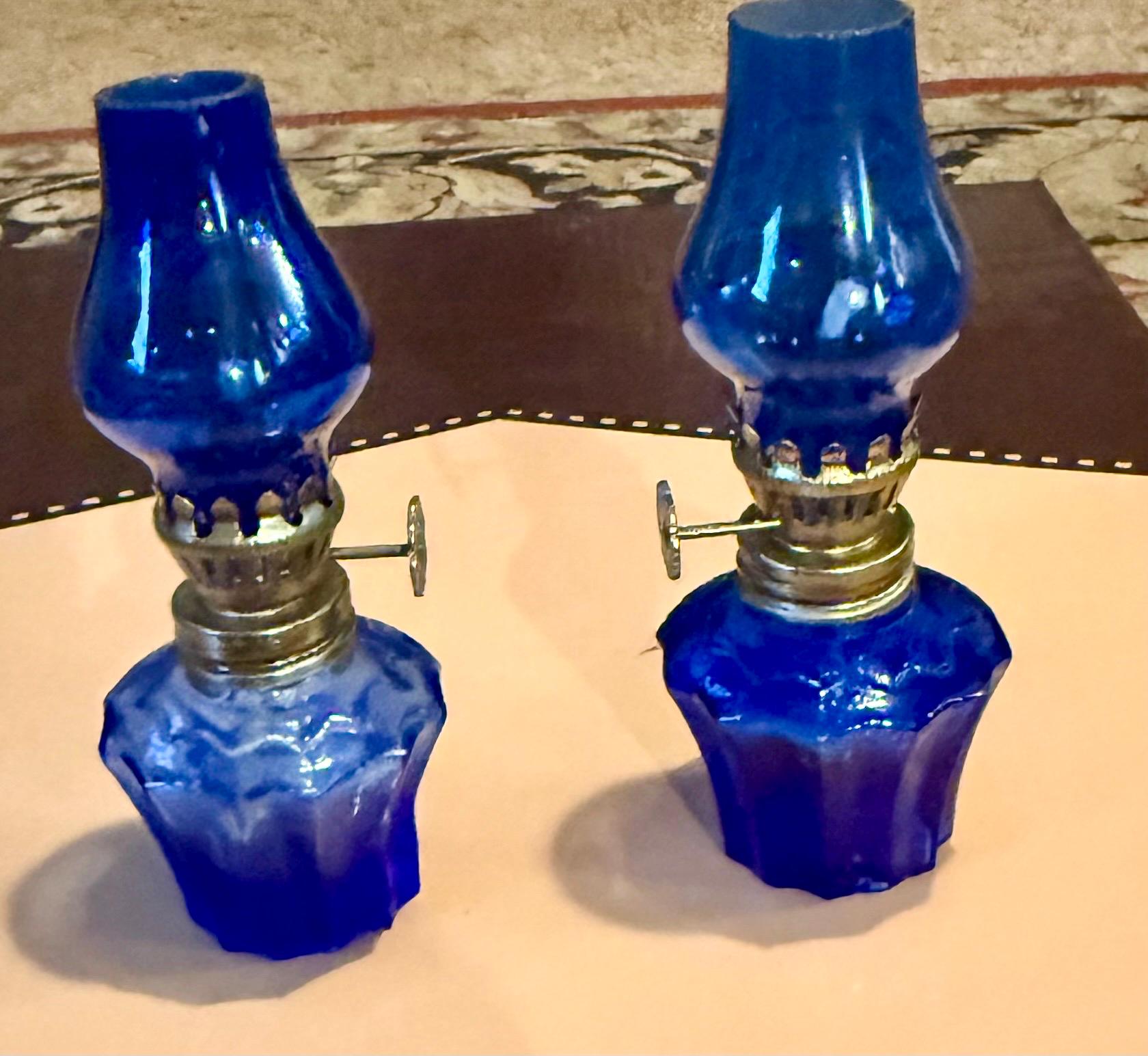 Antique Blue Glass Lamp - Etsy