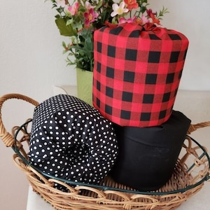 Roll n Wrap Decorative Fabric Toilet Paper Covers Red and Black Checks