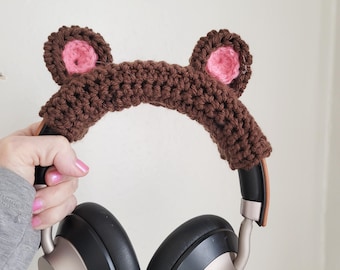 Crochet Bear Ears Headphone Cover, Headphone Cover, Earphone Cover, Handmade Audio Accessory, Music Gear Gift