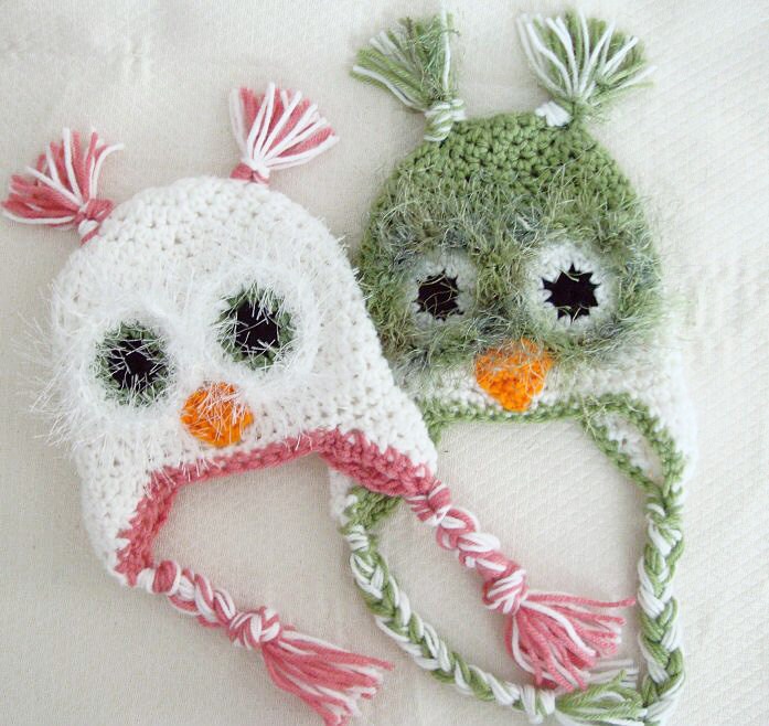 Crochet Baby Fuzzy Owl Hat Newborn to 12 Months