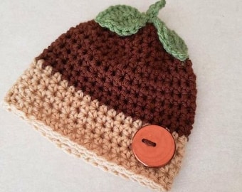 Crochet Infant Acorn Hat Beanie Fits up to 0-12 months old