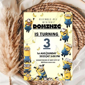 Editable Minions Birthday Invitation Template / Minions Birthday Invitation Template for Kids / Kids Birthday Party Invitation Template