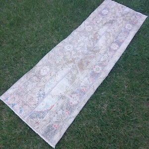 Runners 2x5 Rug, Handmade Wool Soft Vintage Rug, Home decor rug, Turkish Rug, 2x5 Pale Patchwork Rug, Anatolian Short Runner Rug, 1.9x5.4 Ft