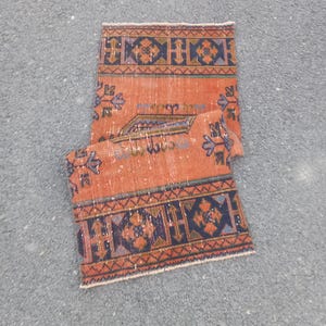 2x5 Runner Rug, Turkish Vintage Rug, 2x5 Oushak Handmade Wool Rug, Short Runner Rug, Kitchen Entryway Bedroom Bahtroom Runner, 1.11x4.6 ft