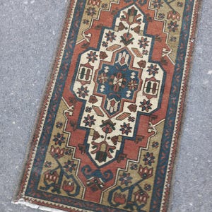 Small Turkish Wool Rug: Vintage Entryway Bath Mat, 1.10x3.5 ft