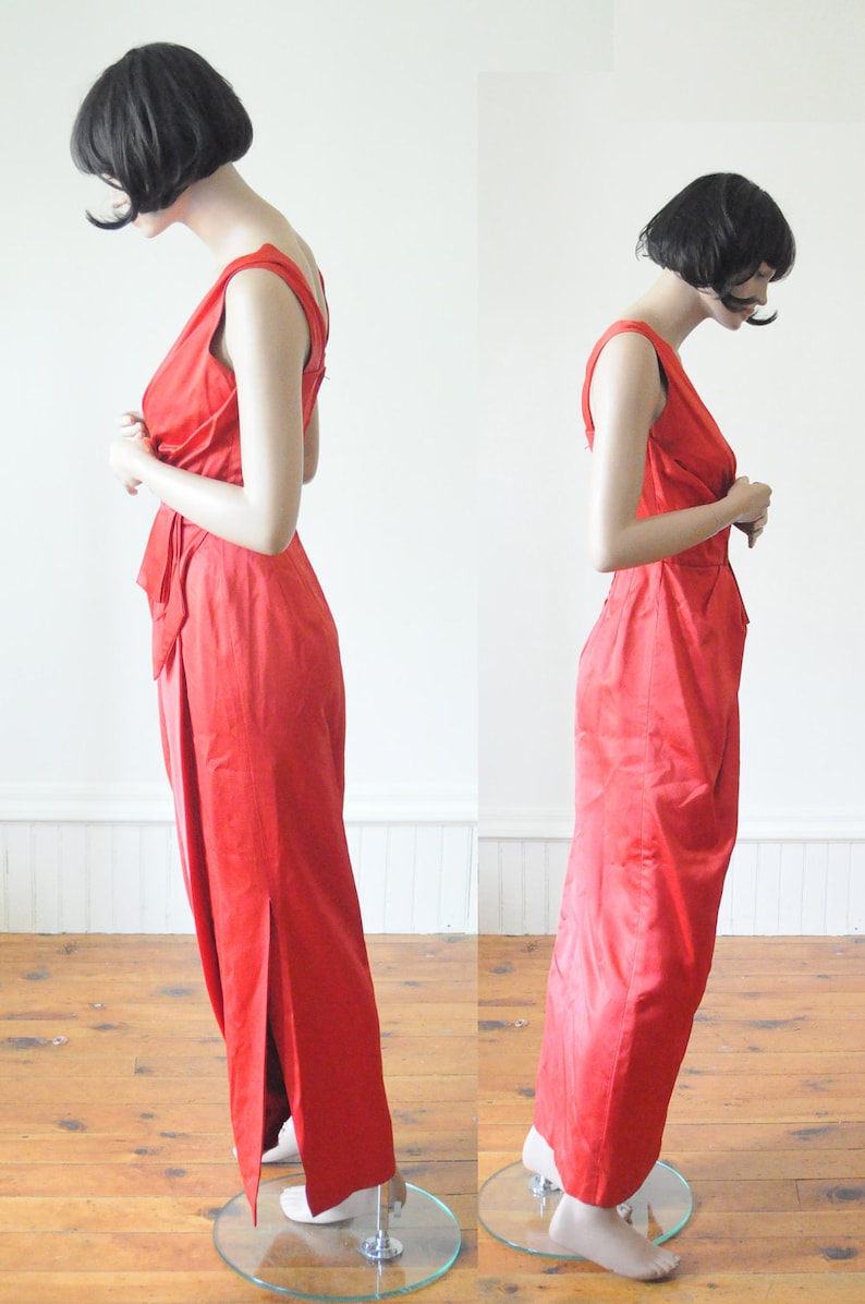 1950's RED Satin Gown Red Dress Hollywood in Lipstick Red Glamorous / Red Carpet / Old Hollywood Glamor image 3