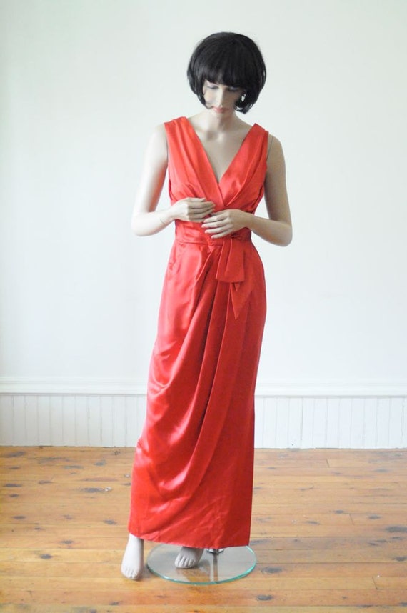 1950's RED Satin Gown Red Dress Hollywood in Lips… - image 2