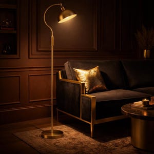 Vintage Banker’s Floor Lamp, Adjustable Dimmable Light, Antique Brass Finish, customizable and Removable Shade