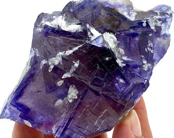 Rare Blue Phantom Fluorite with Calcite, Pakistan Mineral Specimen