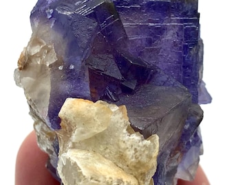 Blue Phantom Fluorite with Calcite, Pakistan Mineral Specimen