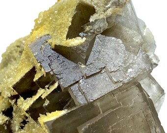 Blue Phantom Cubic Fluorite with Calcite, Pakistan Mineral Specimen