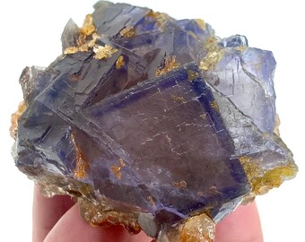 Rare Blue Line Phantom Cubic Fluorite with Calcite, Pakistan Crystal Specimen